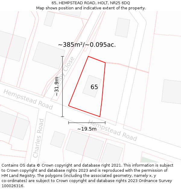 65, HEMPSTEAD ROAD, HOLT, NR25 6DQ: Plot and title map