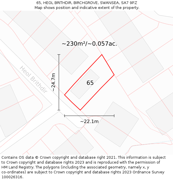65, HEOL BRITHDIR, BIRCHGROVE, SWANSEA, SA7 9PZ: Plot and title map