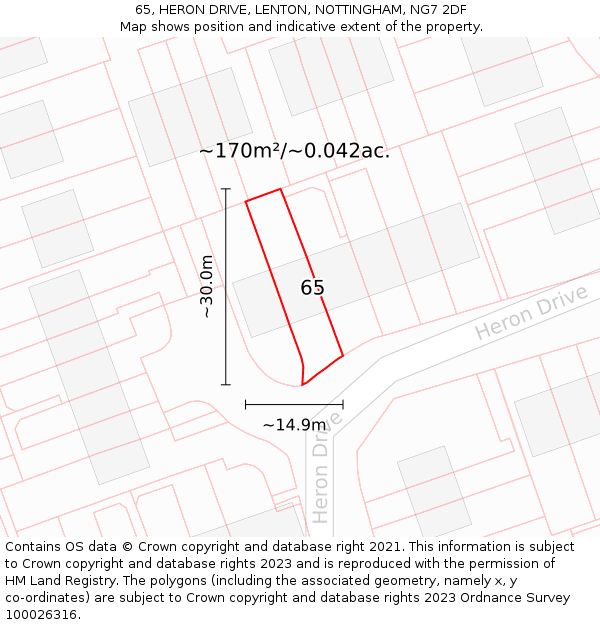 65, HERON DRIVE, LENTON, NOTTINGHAM, NG7 2DF: Plot and title map