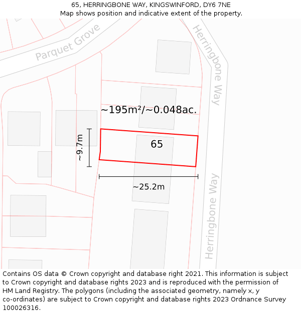 65, HERRINGBONE WAY, KINGSWINFORD, DY6 7NE: Plot and title map