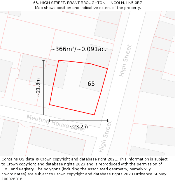 65, HIGH STREET, BRANT BROUGHTON, LINCOLN, LN5 0RZ: Plot and title map