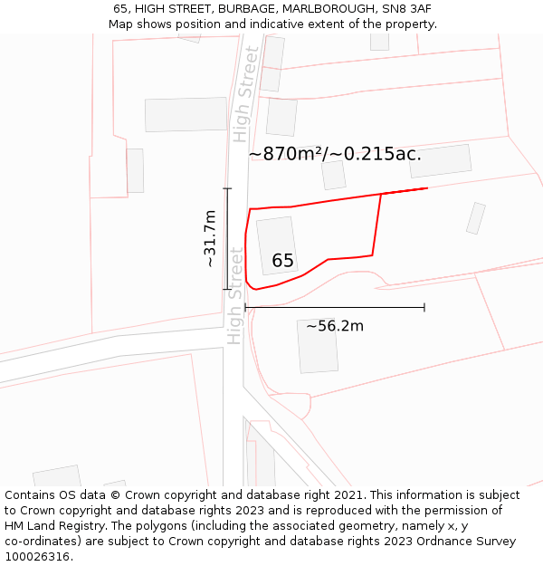 65, HIGH STREET, BURBAGE, MARLBOROUGH, SN8 3AF: Plot and title map