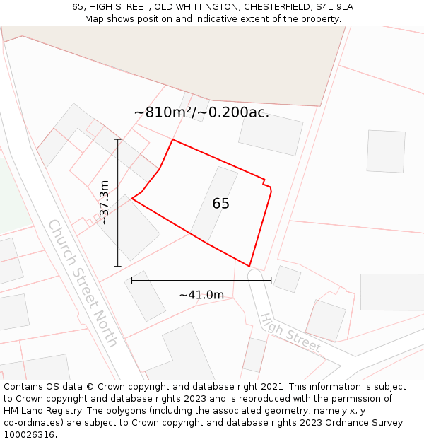 65, HIGH STREET, OLD WHITTINGTON, CHESTERFIELD, S41 9LA: Plot and title map