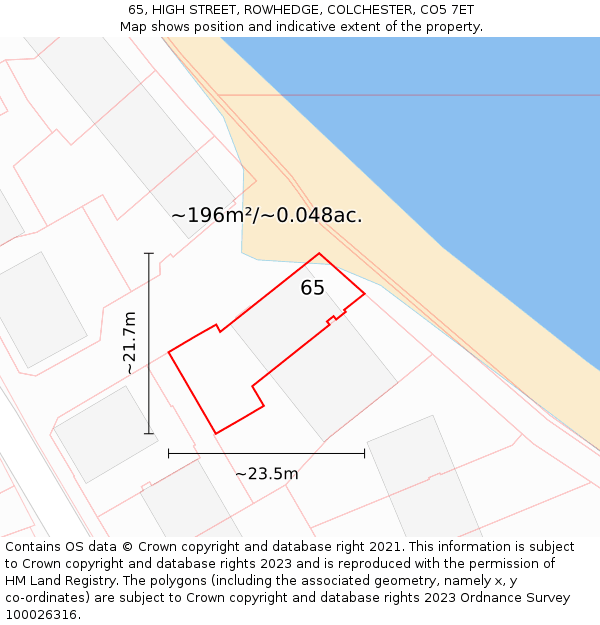 65, HIGH STREET, ROWHEDGE, COLCHESTER, CO5 7ET: Plot and title map