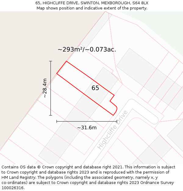 65, HIGHCLIFFE DRIVE, SWINTON, MEXBOROUGH, S64 8LX: Plot and title map