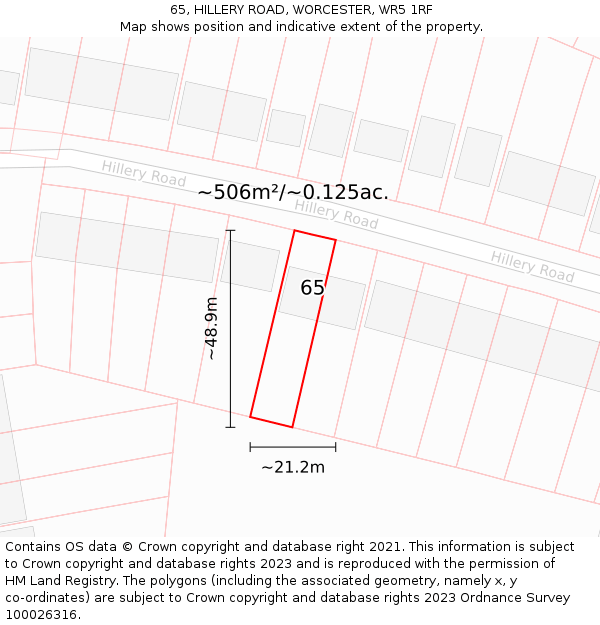 65, HILLERY ROAD, WORCESTER, WR5 1RF: Plot and title map