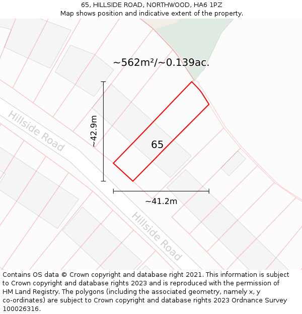 65, HILLSIDE ROAD, NORTHWOOD, HA6 1PZ: Plot and title map