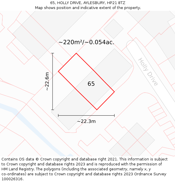65, HOLLY DRIVE, AYLESBURY, HP21 8TZ: Plot and title map