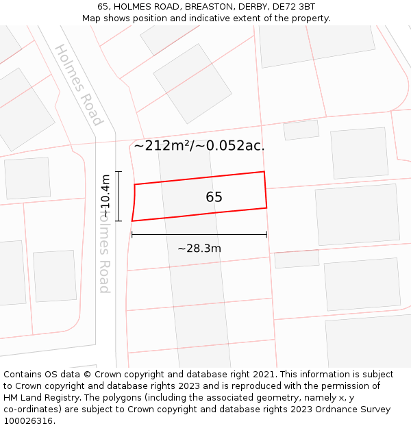 65, HOLMES ROAD, BREASTON, DERBY, DE72 3BT: Plot and title map