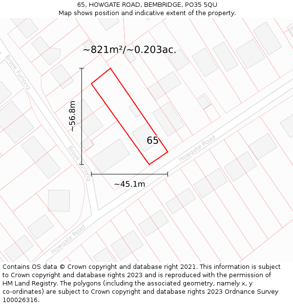 65, HOWGATE ROAD, BEMBRIDGE, PO35 5QU: Plot and title map