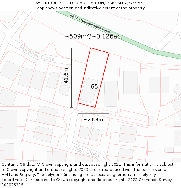 65, HUDDERSFIELD ROAD, DARTON, BARNSLEY, S75 5NG: Plot and title map