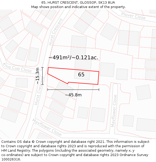 65, HURST CRESCENT, GLOSSOP, SK13 8UA: Plot and title map