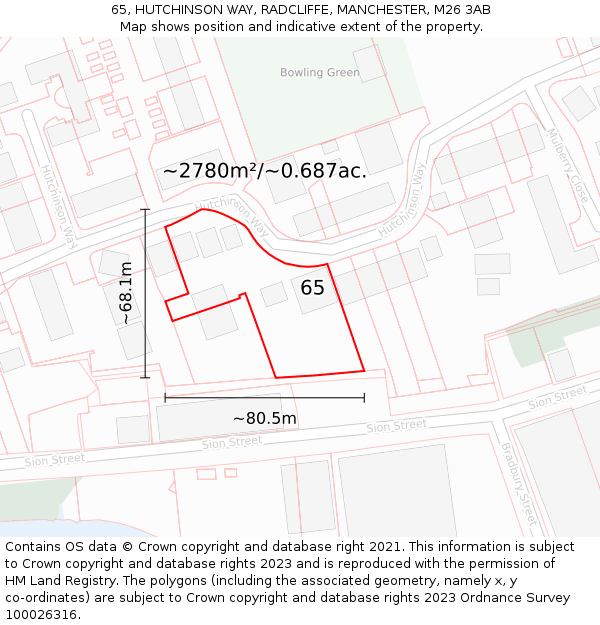 65, HUTCHINSON WAY, RADCLIFFE, MANCHESTER, M26 3AB: Plot and title map