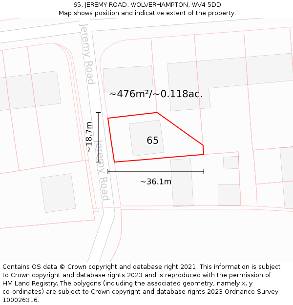 65, JEREMY ROAD, WOLVERHAMPTON, WV4 5DD: Plot and title map