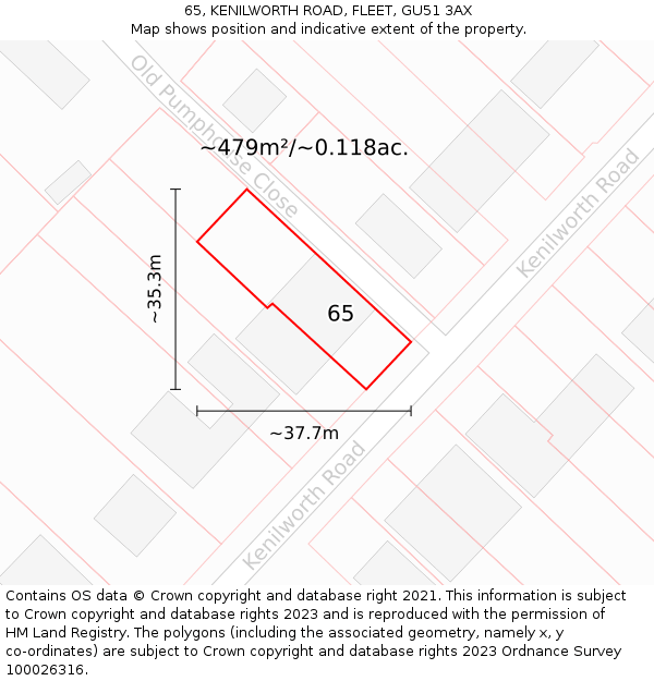 65, KENILWORTH ROAD, FLEET, GU51 3AX: Plot and title map