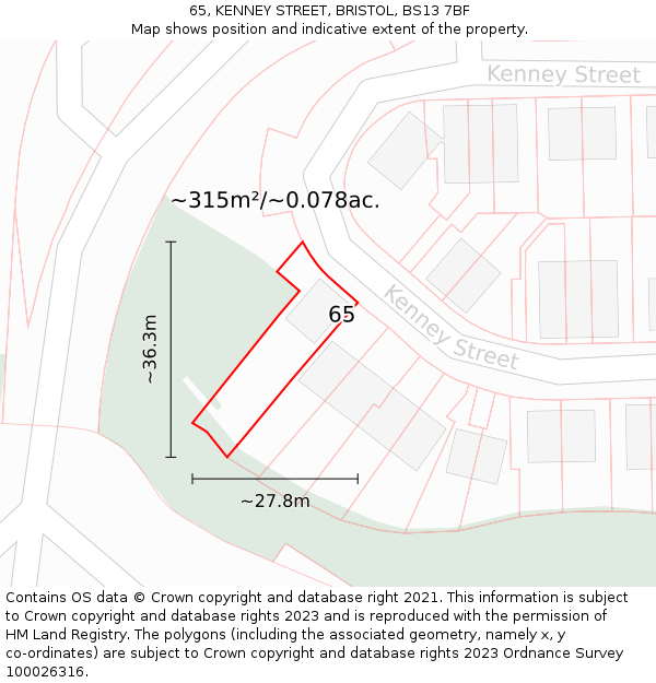 65, KENNEY STREET, BRISTOL, BS13 7BF: Plot and title map