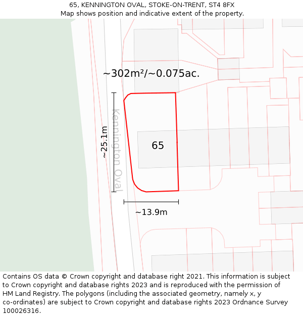 65, KENNINGTON OVAL, STOKE-ON-TRENT, ST4 8FX: Plot and title map