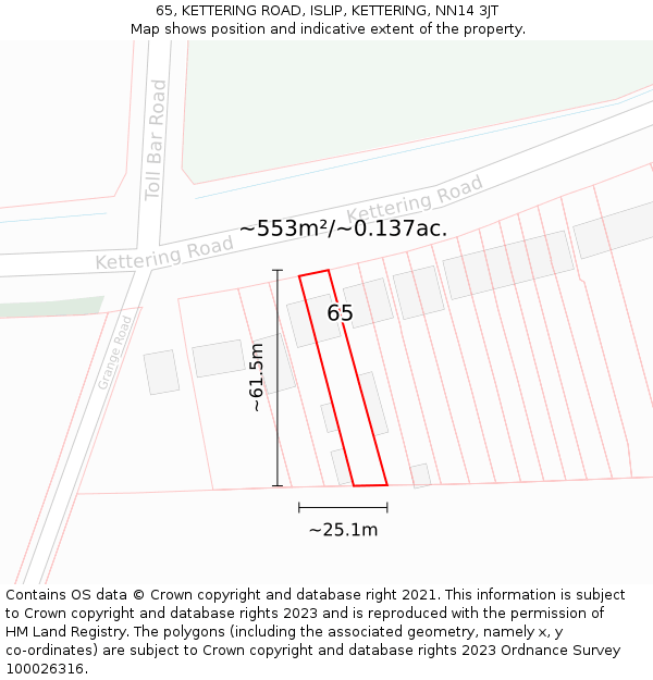 65, KETTERING ROAD, ISLIP, KETTERING, NN14 3JT: Plot and title map