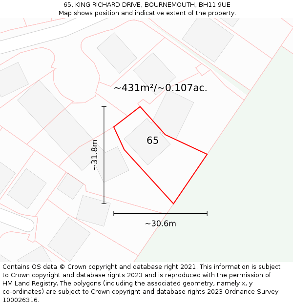65, KING RICHARD DRIVE, BOURNEMOUTH, BH11 9UE: Plot and title map
