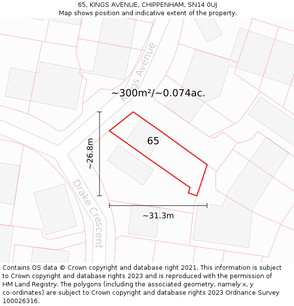 65, KINGS AVENUE, CHIPPENHAM, SN14 0UJ: Plot and title map