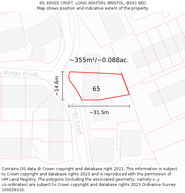 65, KINGS CROFT, LONG ASHTON, BRISTOL, BS41 9ED: Plot and title map