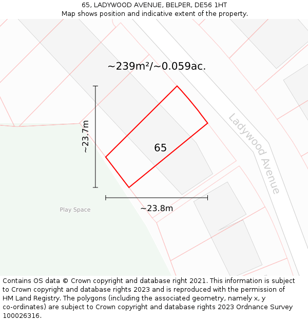 65, LADYWOOD AVENUE, BELPER, DE56 1HT: Plot and title map