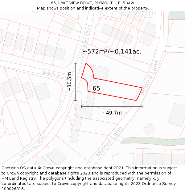 65, LAKE VIEW DRIVE, PLYMOUTH, PL5 4LW: Plot and title map