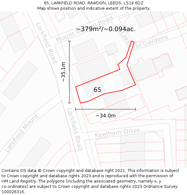 65, LARKFIELD ROAD, RAWDON, LEEDS, LS19 6DZ: Plot and title map