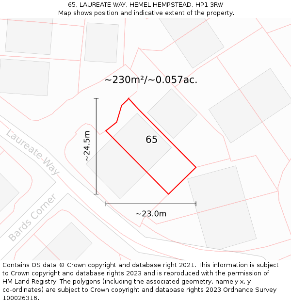 65, LAUREATE WAY, HEMEL HEMPSTEAD, HP1 3RW: Plot and title map