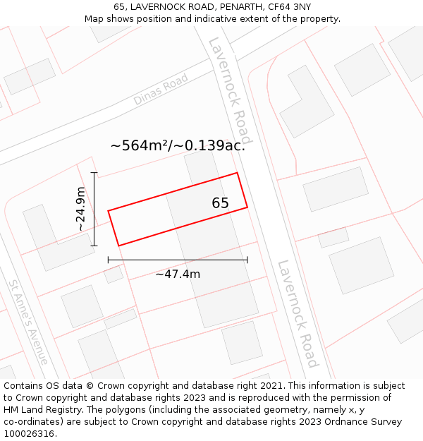 65, LAVERNOCK ROAD, PENARTH, CF64 3NY: Plot and title map