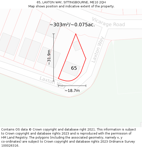 65, LAXTON WAY, SITTINGBOURNE, ME10 2QH: Plot and title map