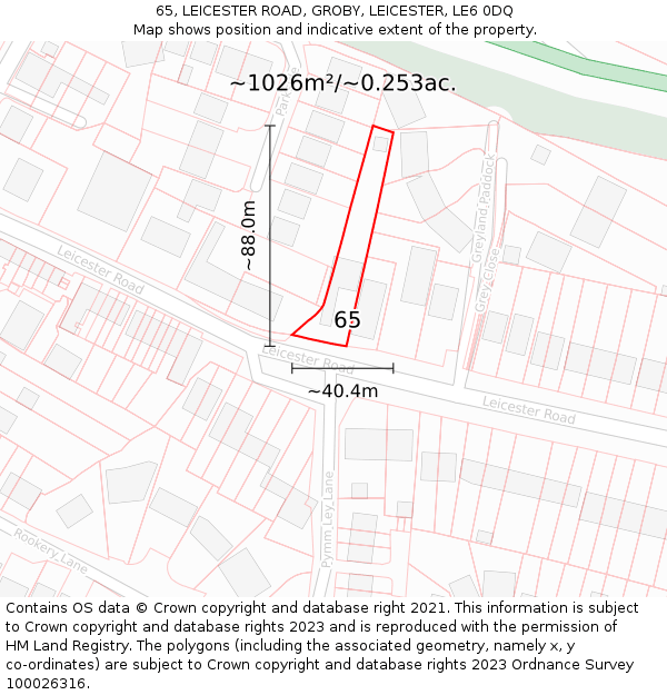 65, LEICESTER ROAD, GROBY, LEICESTER, LE6 0DQ: Plot and title map