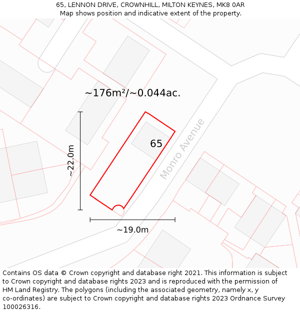 65, LENNON DRIVE, CROWNHILL, MILTON KEYNES, MK8 0AR: Plot and title map