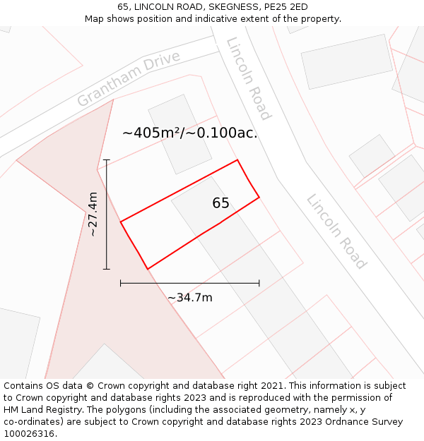 65, LINCOLN ROAD, SKEGNESS, PE25 2ED: Plot and title map