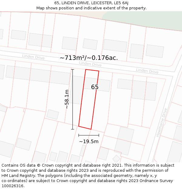 65, LINDEN DRIVE, LEICESTER, LE5 6AJ: Plot and title map