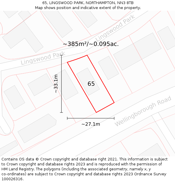 65, LINGSWOOD PARK, NORTHAMPTON, NN3 8TB: Plot and title map