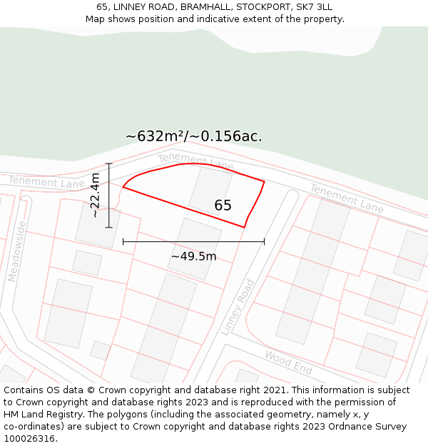 65, LINNEY ROAD, BRAMHALL, STOCKPORT, SK7 3LL: Plot and title map