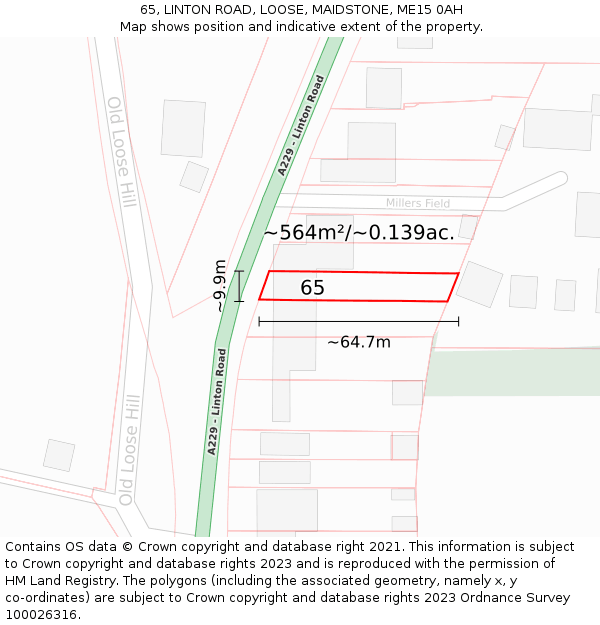 65, LINTON ROAD, LOOSE, MAIDSTONE, ME15 0AH: Plot and title map