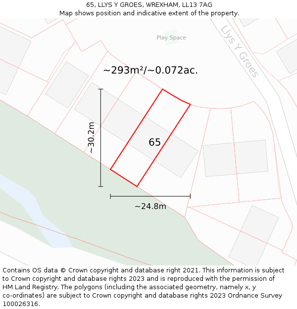 65, LLYS Y GROES, WREXHAM, LL13 7AG: Plot and title map