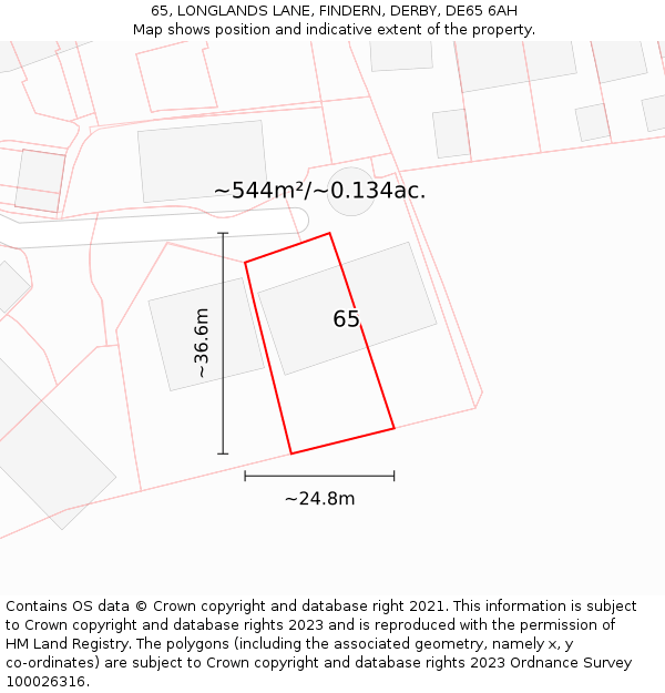 65, LONGLANDS LANE, FINDERN, DERBY, DE65 6AH: Plot and title map