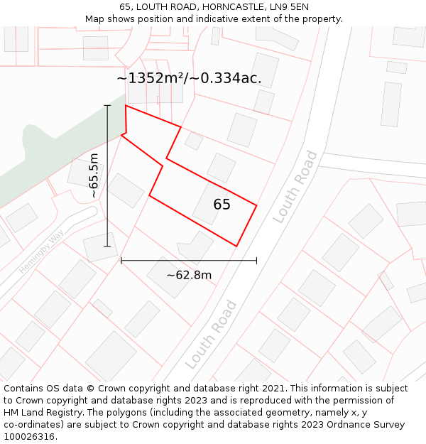 65, LOUTH ROAD, HORNCASTLE, LN9 5EN: Plot and title map