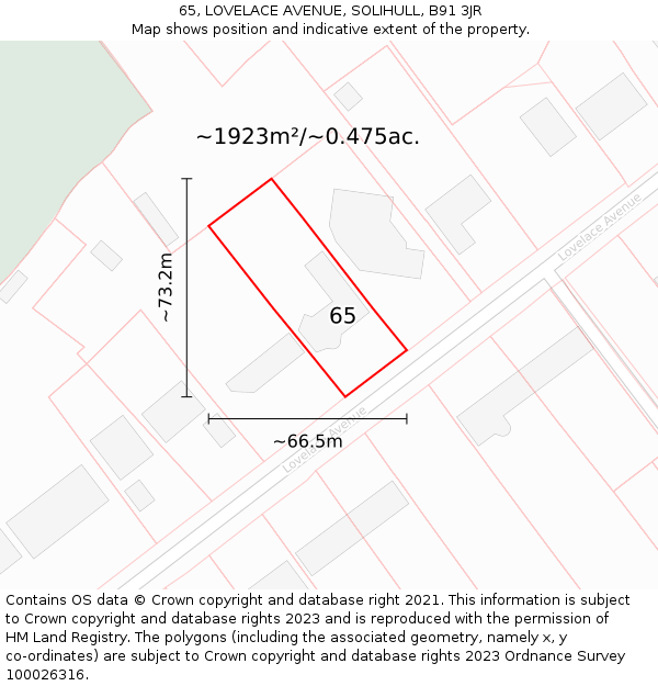 65, LOVELACE AVENUE, SOLIHULL, B91 3JR: Plot and title map