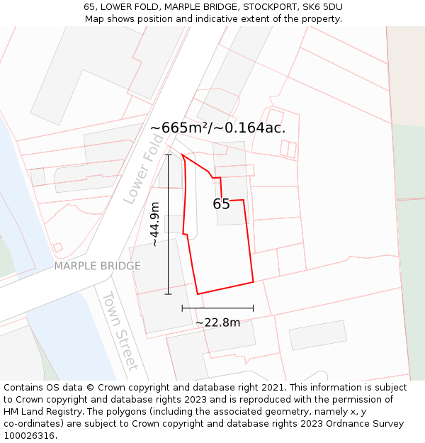 65, LOWER FOLD, MARPLE BRIDGE, STOCKPORT, SK6 5DU: Plot and title map