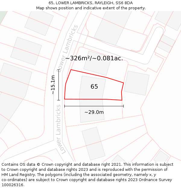 65, LOWER LAMBRICKS, RAYLEIGH, SS6 8DA: Plot and title map