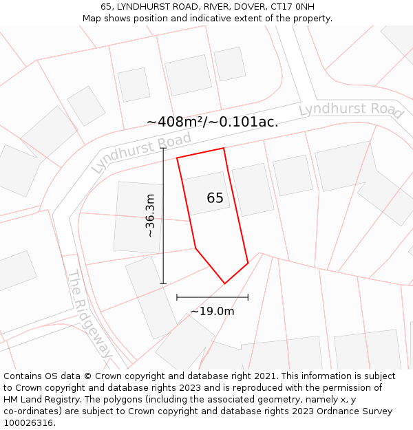 65, LYNDHURST ROAD, RIVER, DOVER, CT17 0NH: Plot and title map