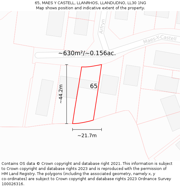 65, MAES Y CASTELL, LLANRHOS, LLANDUDNO, LL30 1NG: Plot and title map