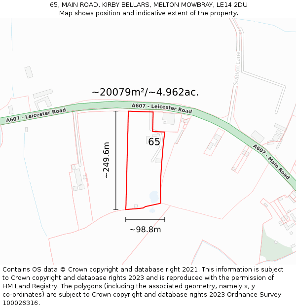 65, MAIN ROAD, KIRBY BELLARS, MELTON MOWBRAY, LE14 2DU: Plot and title map