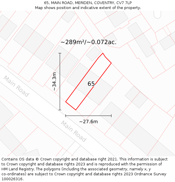 65, MAIN ROAD, MERIDEN, COVENTRY, CV7 7LP: Plot and title map