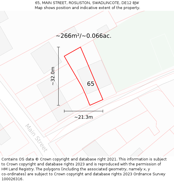 65, MAIN STREET, ROSLISTON, SWADLINCOTE, DE12 8JW: Plot and title map