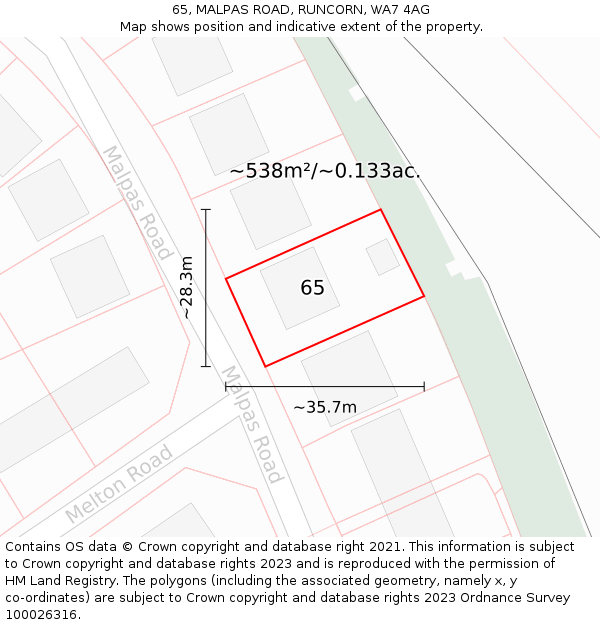 65, MALPAS ROAD, RUNCORN, WA7 4AG: Plot and title map